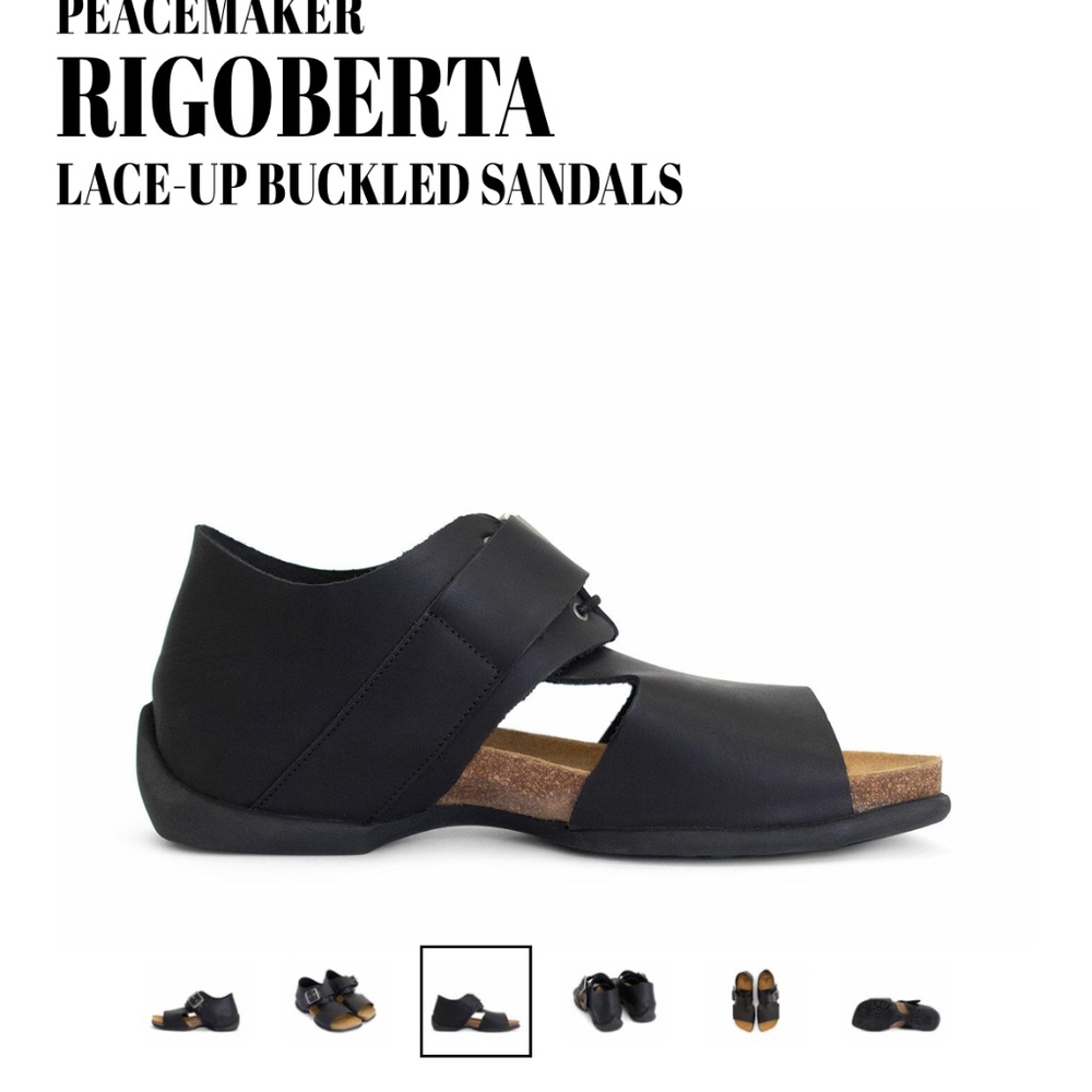 John Fluevog Peacemaker Rigoberta Lace-Up Buckled Sandals - Black - Size 8 - Picture 3 of 12